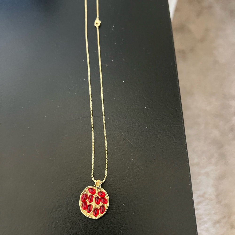 Gold and Red pomegranate Pendant Necklace